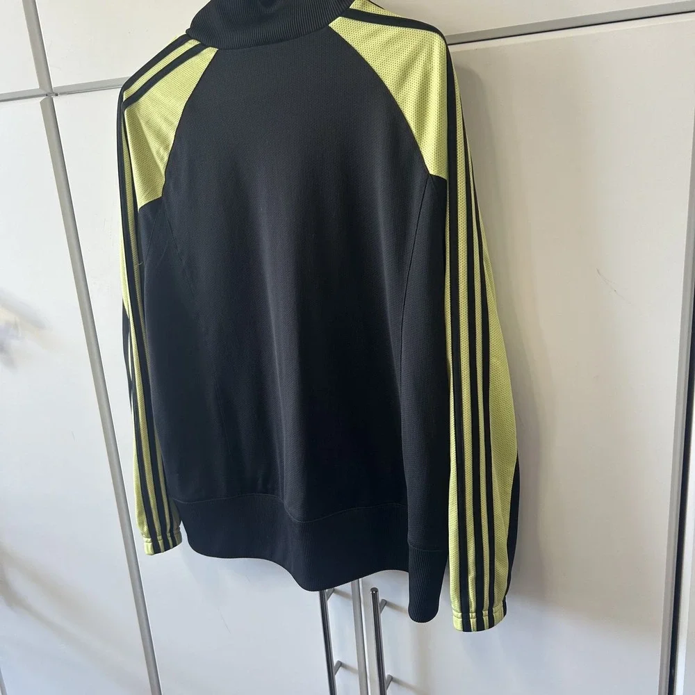 Adidas Mens XL Track Jacket Black Lime Green Accent Full Zip Three Stripe Logo